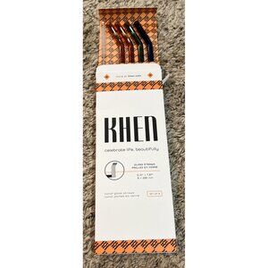 Khen Tonal Bent Glass Straws Set of 4 Reusable With Cleaning Brush ~ New in Box
